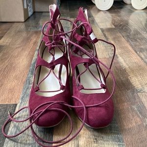 Red Suede Lace Up Mary Janes